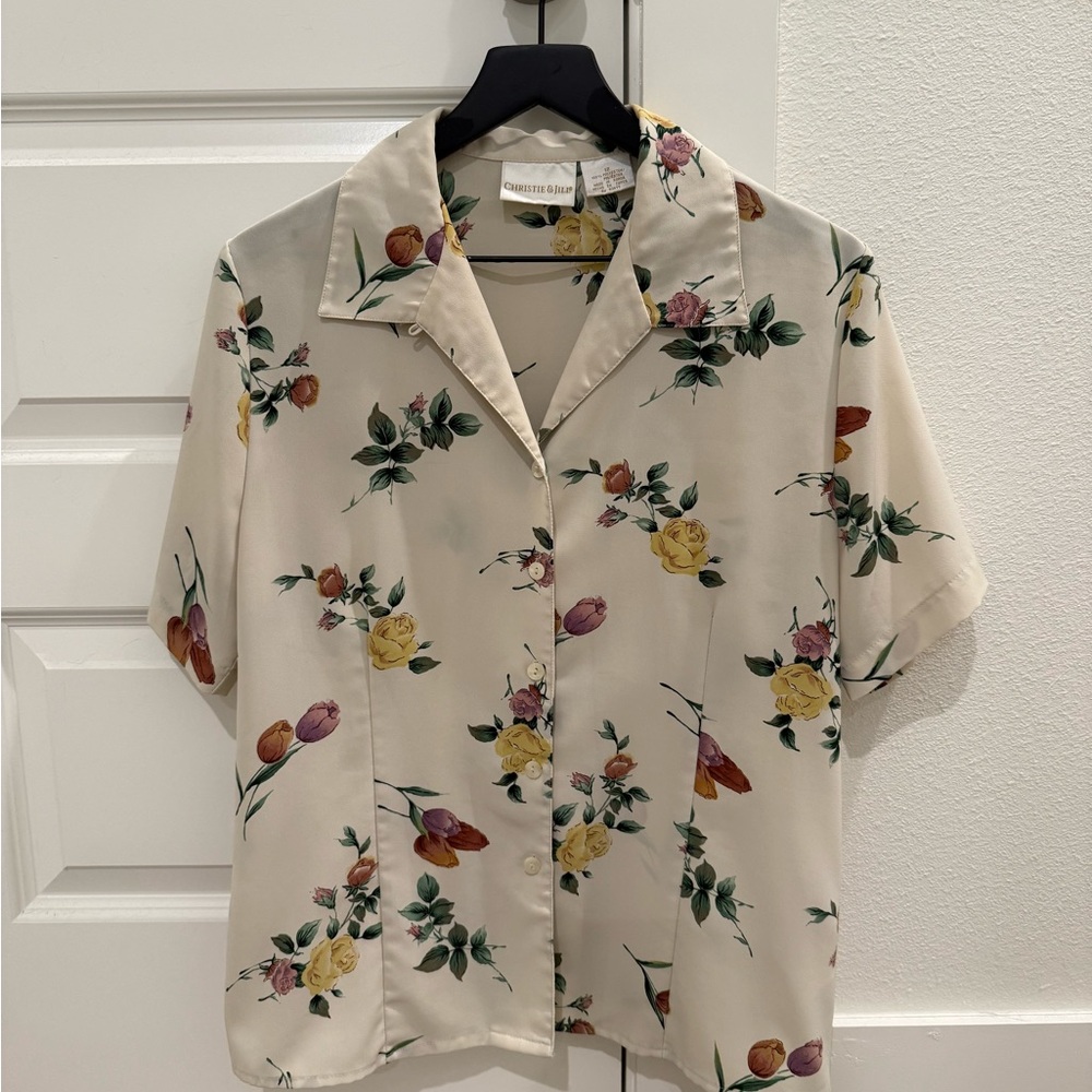 Floral Cream Button-Up Blouse